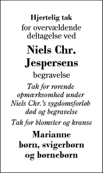 Taksigelsen for Niels Chr.
Jespersens - Herning