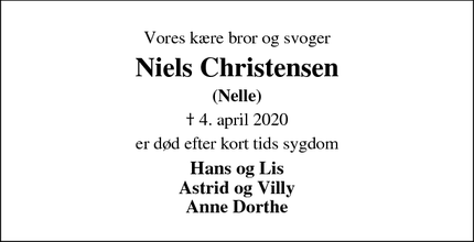 Dødsannoncen for Niels Christensen - Esbjerg