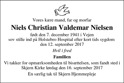 Dødsannoncen for Niels Christian Valdemar Nielsen - Skjern