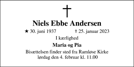 Dødsannoncen for Niels Ebbe Andersen - Helsinge 