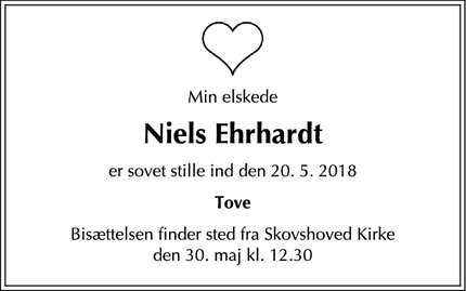 Dødsannoncen for Niels Ehrhardt - Skovshoved