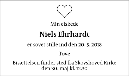Dødsannoncen for Niels Ehrhardt - Skovshoved