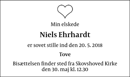 Dødsannoncen for Niels Ehrhardt - Skovshoved