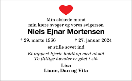 Dødsannoncen for Niels Ejnar Mortensen - Idestrup