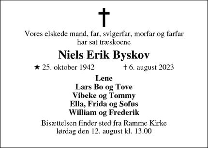 Dødsannoncen for Niels Erik Byskov - Lemvig
