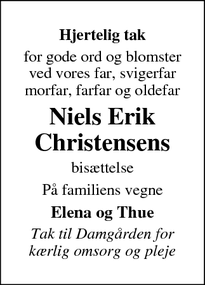 Taksigelsen for Niels Erik Christensen - Skårup/Svendborg