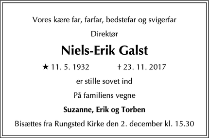 Dødsannoncen for Niels-Erik Galst - Hørsholm