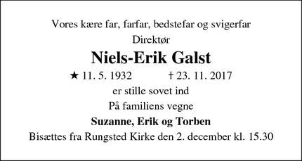 Dødsannoncen for Niels-Erik Galst - Hørsholm