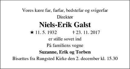 Dødsannoncen for Niels-Erik Galst - Hørsholm