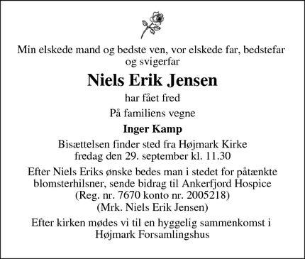 Dødsannoncen for Niels Erik Jensen - Ringkøbing