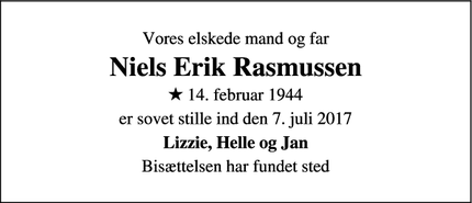 Dødsannoncen for Niels Erik Rasmussen - Næstved