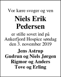Dødsannoncen for Niels Erik
Pedersen - Skjern