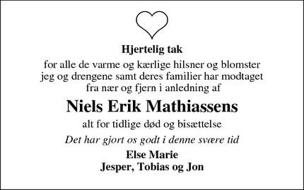 Taksigelsen for Niels Erik Mathiassens - Hinnerup