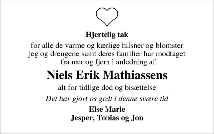 Taksigelsen for Niels Erik Mathiassens - Hinnerup