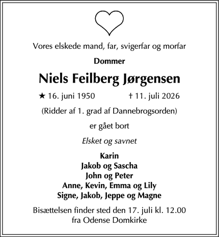 Dødsannoncen for Niels Feilberg J&oslash;rgensen - Odense