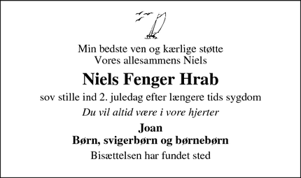 Dødsannoncen for Niels Fenger Hrab  - Arden