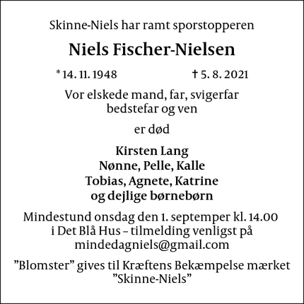 Dødsannoncen for Niels Fischer-Nielsen - København N