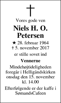 Dødsannoncen for Niels H. O. Petersen - Hvide Sande