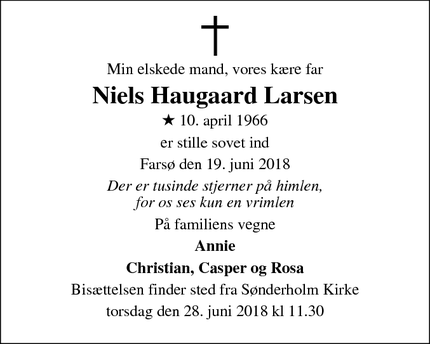 Dødsannoncen for Niels Haugaard Larsen - 
