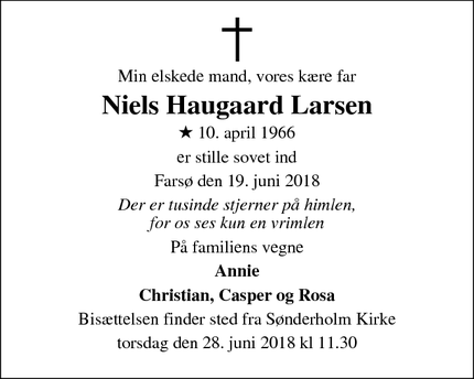Dødsannoncen for Niels Haugaard Larsen -