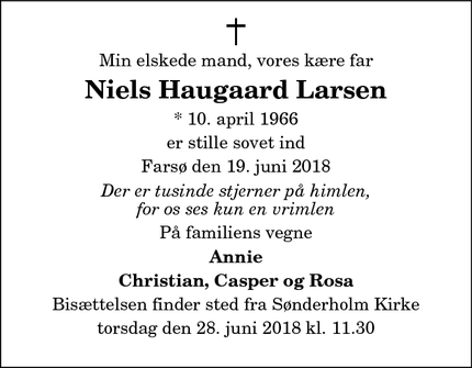 Dødsannoncen for Niels Haugaard Larsen -