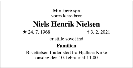 Dødsannoncen for Niels Henrik Nielsen - Odense