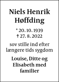Dødsannoncen for Niels Henrik
Høffding - København