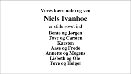 Dødsannoncen for Niels Ivanhoe - Skjern