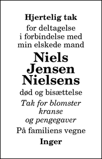 Taksigelsen for Niels Jensen
Nielsens - Hadsund