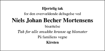 Taksigelsen for Niels Johan Becher Mortensens - Hospice 8740 Brædstrup