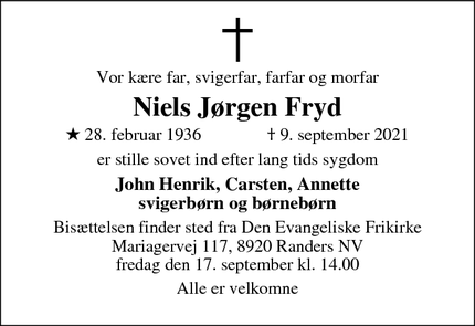 Dødsannoncen for Niels Jørgen Fryd - Randers