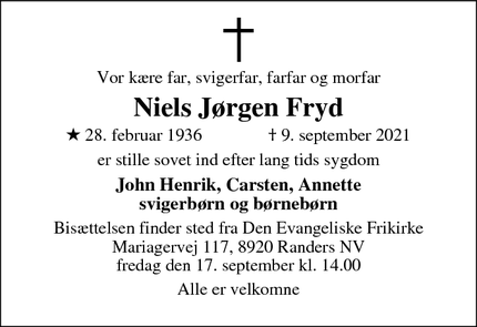 Dødsannoncen for Niels Jørgen Fryd - Randers