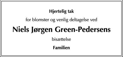 Taksigelsen for Niels Jørgen Green-Pedersens - Frederiksberg