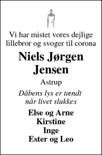 Dødsannoncen for Niels Jørgen Jensen - Astrup