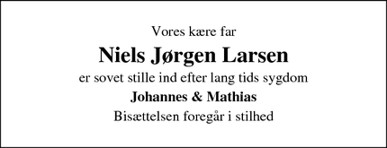 Dødsannoncen for Niels Jørgen Larsen - Vig