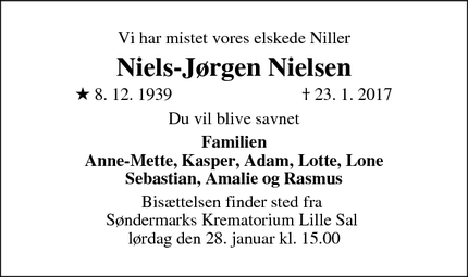 Dødsannoncen for Niels-Jørgen Nielsen - Frederiksberg