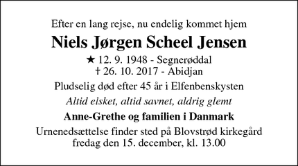 Dødsannoncen for Niels Jørgen Scheel Jensen - Roskilde