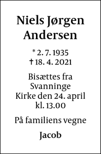 Dødsannoncen for Niels Jørgen
Andersen - København