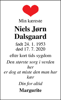 Dødsannoncen for Niels Jørn Dalsgaard - Esbjerg