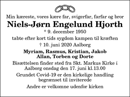 Dødsannoncen for Niels-Jørn Engelund Hjorth - Hadsten