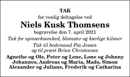 Taksigelsen for Niels Kusk Thomsens - 9970 Strandby