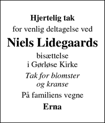 Taksigelsen for Niels Lidegaards - Gørløse