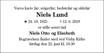 Dødsannoncen for Niels Lund - Højer