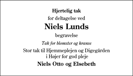 Taksigelsen for Niels Lunds - Højer