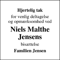 Taksigelsen for Niels Malthe Jensens - Sønderborg