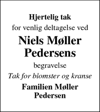 Taksigelsen for Niels Møller Pedersens - Oddense