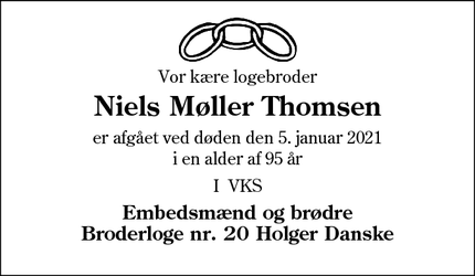 Dødsannoncen for Niels Møller Thomsen - Esbjerg