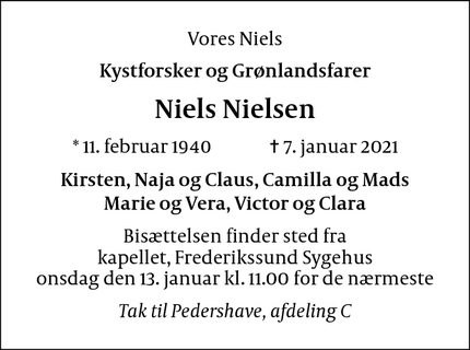 Dødsannoncen for Niels Nielsen - Frederikssund