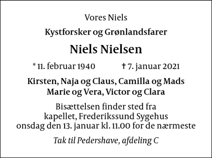 Dødsannoncen for Niels Nielsen - Frederikssund