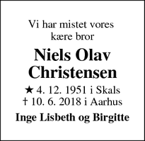 Dødsannoncen for Niels Olav Christensen  - Aarhus